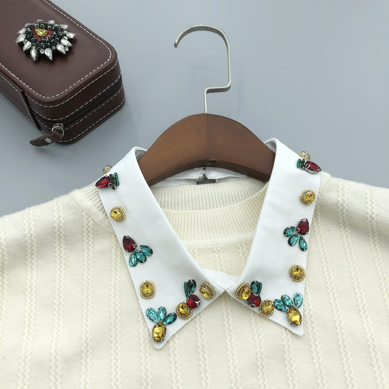 Handmade Beads Black/White Fake Collar for Women Suits Shirt Detachable Collar Tie Vintage Necklace False Collar Lapel Decor