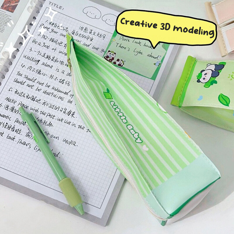 Tas Pena Panda Lucu tempat pensil karton susu kantong kosmetik PU kotak penyimpanan lipstik wadah pengatur alat tulis