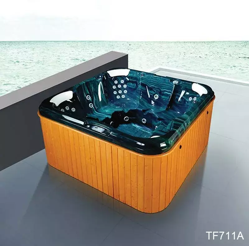 Grande baignoire à remous autoportante, piscine extérieure, coque en bois et acrylique, spa de massage, bain à remous