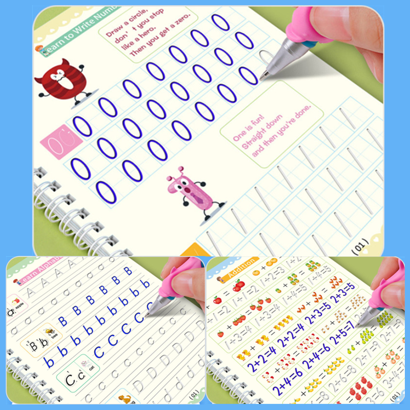 ألعاب سحرية قابلة لإعادة الاستخدام لدفاتر الرسم للأطفال على شكل قلم تعليم مونتيسوري ملصق للكتابة والتدريب لعبة تعليمية للأطفال