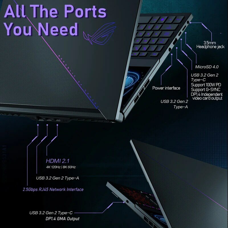 ASUS ROG Zephyrus Duo 16 Laptop do gier AMD Ryzen 9 6900HX 32G 4Tb SSD RTX3080-8G QHD16:10 165Hz ekran Esports komputer Notebook
