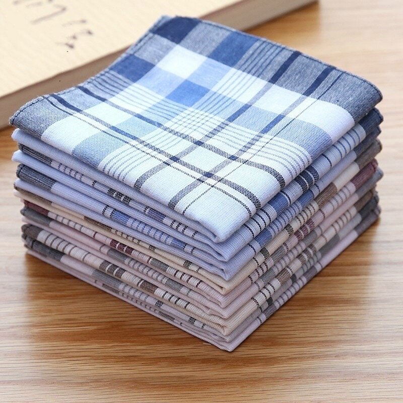 Mouchoir en coton à carreaux vintage pour hommes, écharpe carrée, serviette de table, doux, transpirant, petit cadeau, Harajuku, envoyer aux aînés, haute qualité