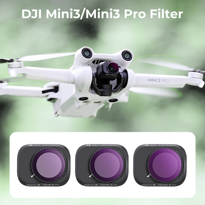 K & F Concept DJI Drone Mini3 Pro 2 in 1 필터 세트 (ND8 & PL ND16 & PL + ND32 & PL), 반사 방지 녹색 필름 및 패들 세트