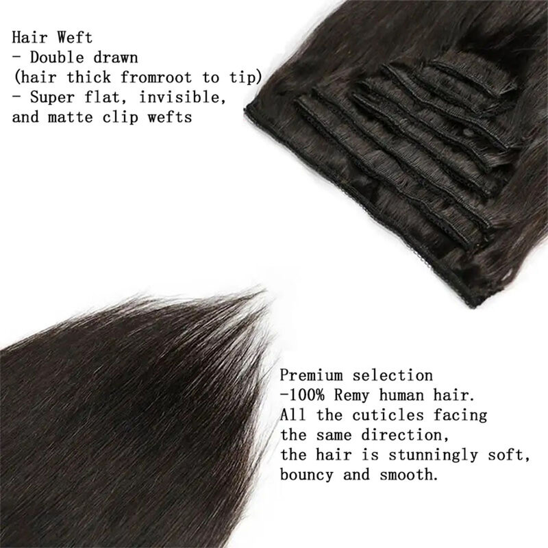 26 Inch Straight Clip In Human Hair Clip In Hair Extensions Black Women 100% Human Hair Set Virgin Hair #1B Natural Black Color
