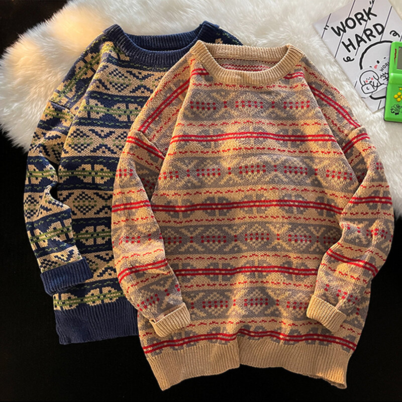Suéter Vintage para hombre, Jersey informal de cuello alto, ropa geométrica, envío gratis