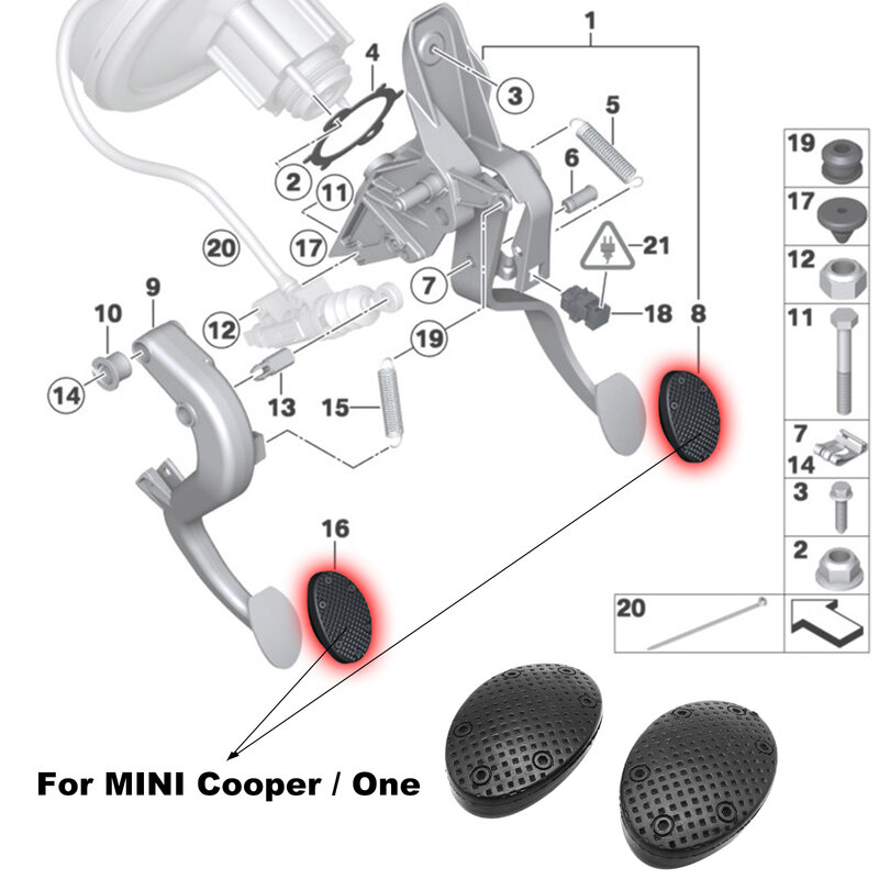 Embreagem de borracha Pedal de freio cobre almofadas, acessórios para Mini Cooper One S, R50, R53, R55, R56, R60, F55, F56, F54, Countryman, Clubman, 2pcs
