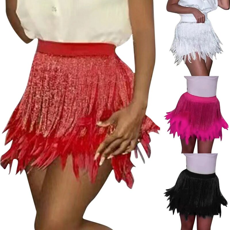 2024 сексуальные юбки для женщин, юбка-зонтик, универсальная юбка с высокой талией и кисточками, юбка с перьями, юбки-тарелки для женщин