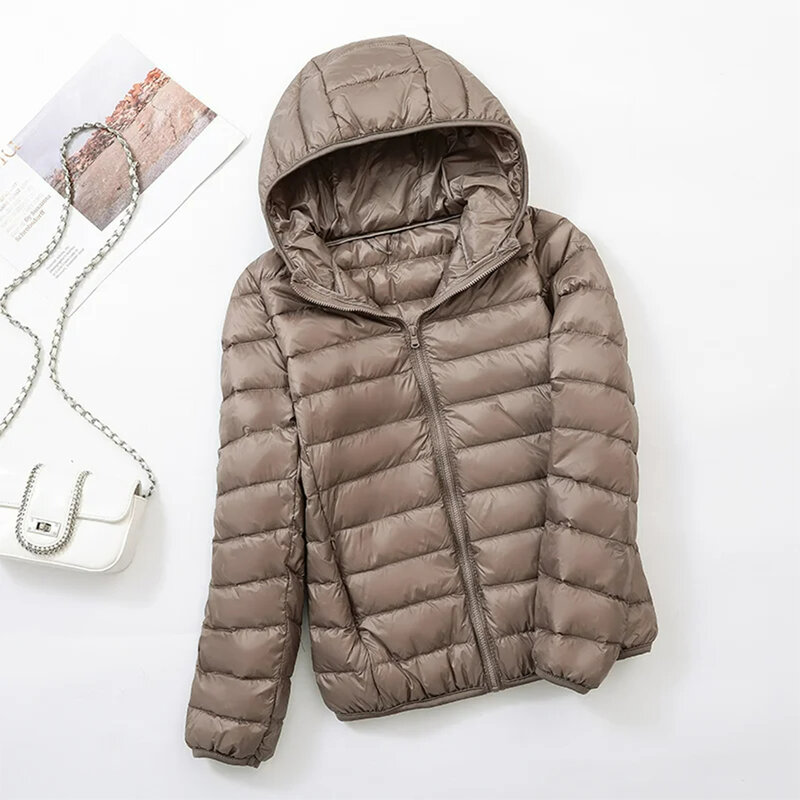 Arazooyi 여성용 후드 다운 재킷, 초경량 캠핑 트레킹 하이킹, 방수 포장 가능한 겨울 재킷, 야외 보온 코트