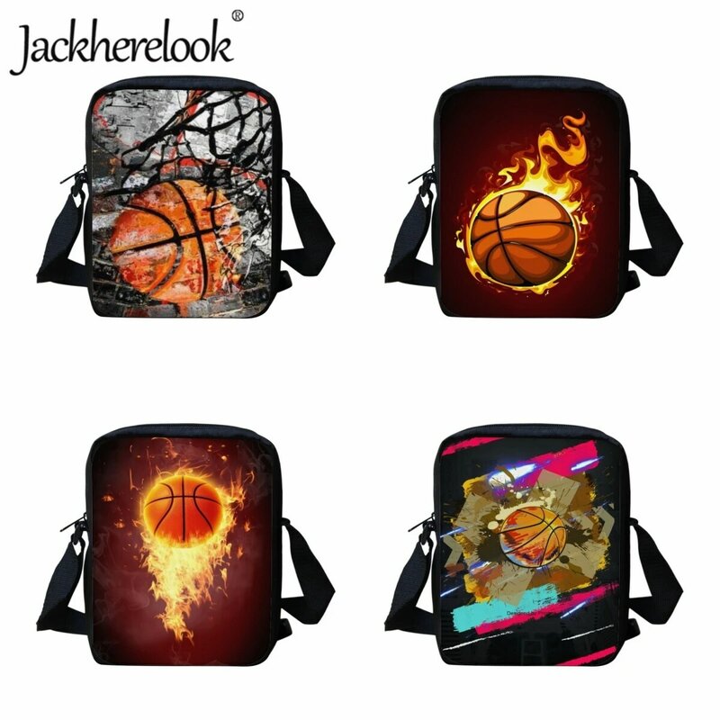 Jackherelook-아트 플레임 농구 패턴 메신저 가방, 소년, 크로스 바디 가방, 학교, 어린이 여행 가방, 캐주얼 숄더백