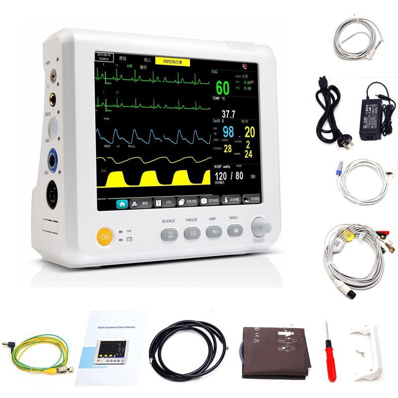 Monitor paziente ICU con 6 parametri ECG NIBP SPO2 temperatura ed ETCO2 opzionale per umano o veterinario