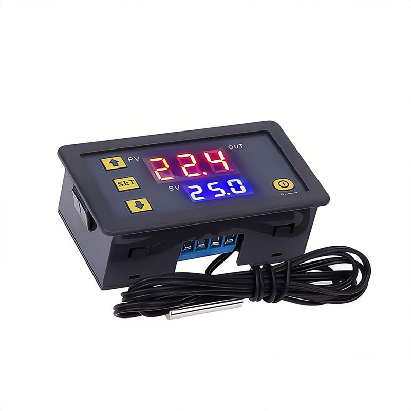 Mini Controle Digital de Temperatura Termostato, W3230, Linha de Sonda, Display LED, Controle de Calor e Resfriamento, Instrumento, 12V, 24V, 110-220V