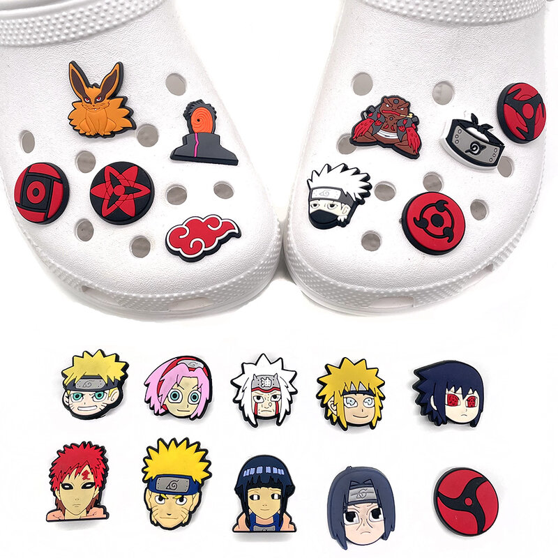1 buah dekorasi sepatu Crocs jimat Dekorasi PVC Anime Jepang Naruto aksesori DIY untuk sepatu Croc pin jimat hadiah anak laki-laki
