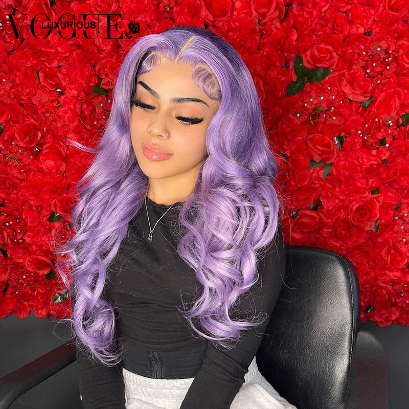 30 Inch Light Purple Loose Body Wave Lace Front Wig 13x4 Colored Human Hair Wigs Preplucked Glueless Ponytail Wig With Baby Hair