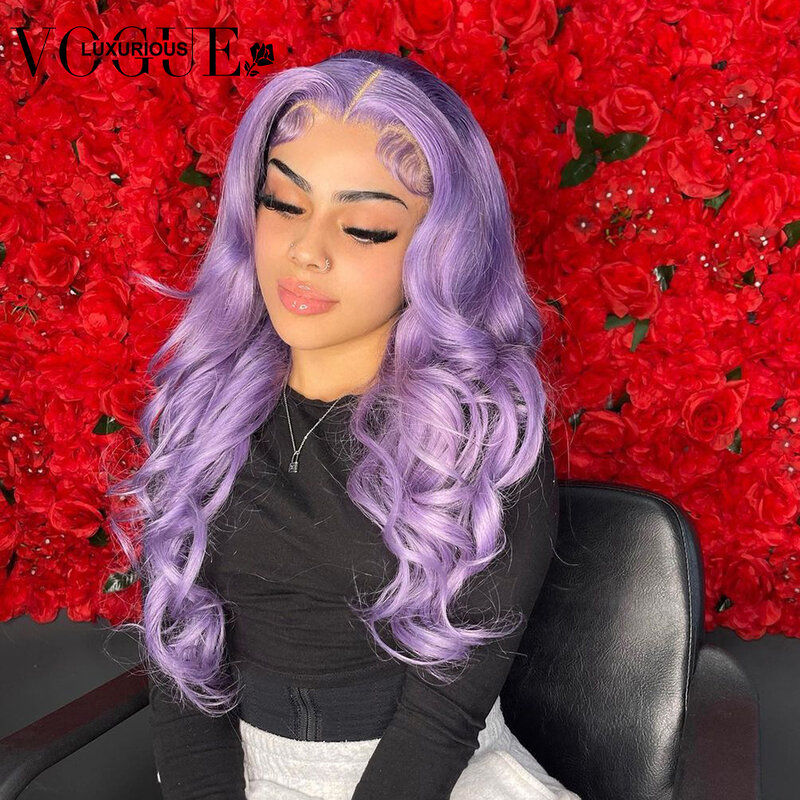 Loose Body Wave Lace Front Wig, perucas coloridas de cabelo humano, pré-arrancadas Glueless, cabelo do bebê, roxo claro, 13x4, 30"