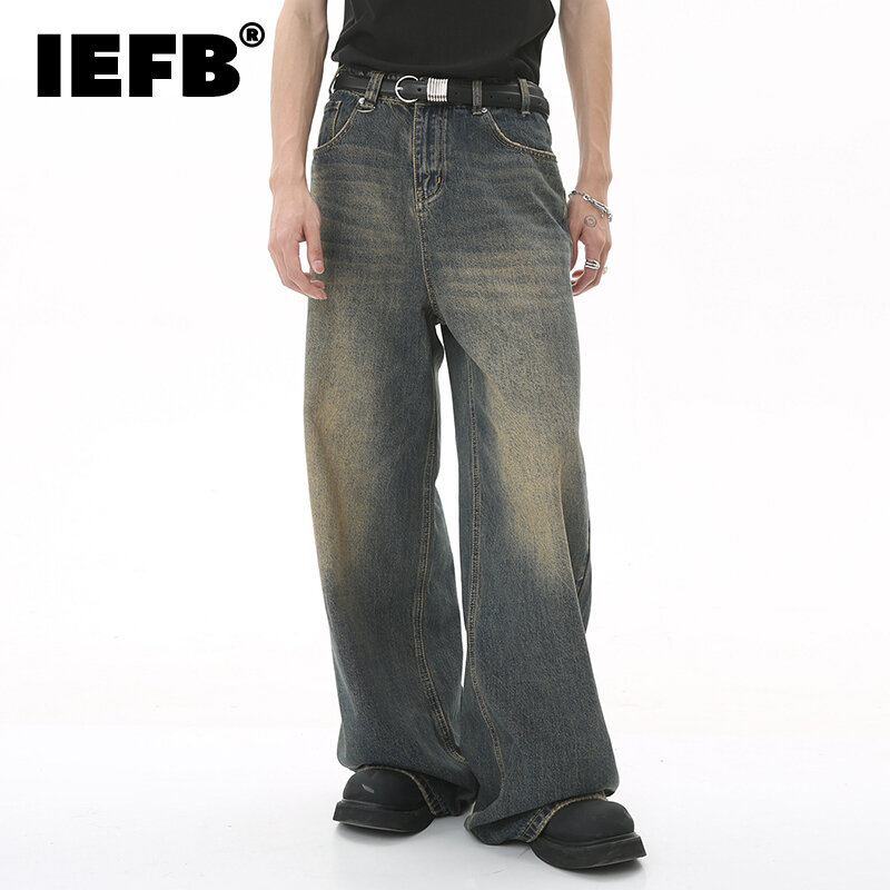 IEFB-pantalones vaqueros de pierna ancha para hombre, Jeans Vintage, informales, desgastados, versátiles, verano, 9C354
