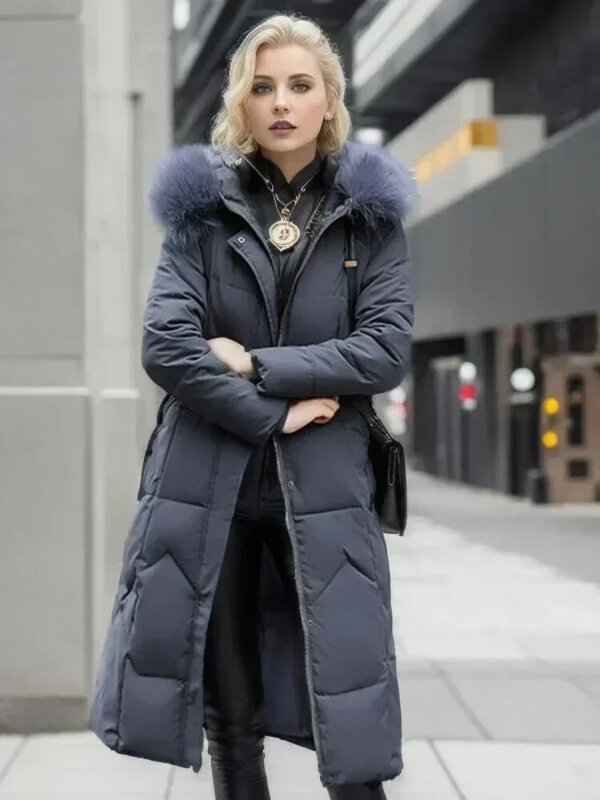 Новинка, женская зимняя куртка 2024, модное облегающее пальто средней длины с меховым воротником, толстое хлопковое пальто, элегантная красная парка, женская одежда