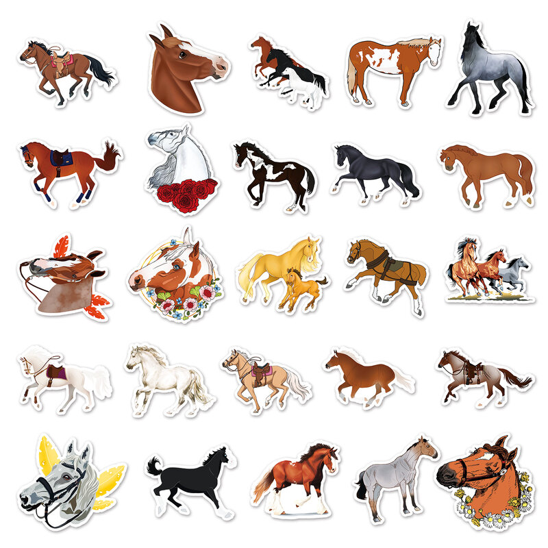Cavalo dos desenhos animados Animal Graffiti Etiqueta, iPad, Bagagem, Capacete, Guitarra, DIY, Scrapbook, Adesivo de parede, Decoração de brinquedos, Atacado, 10 Pcs, 30 Pcs, 50Pcs