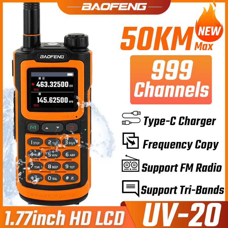 Baofeng-walkie-talkie de UV-20, Radio bidireccional de largo alcance, resistente al agua, doble banda, alta potencia, CB Ham, para caza, 2023