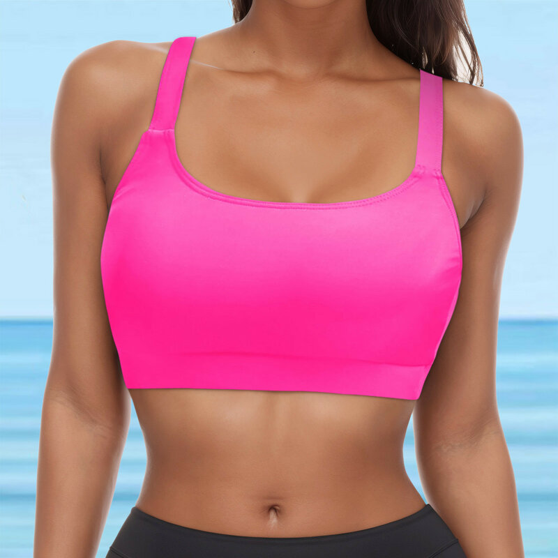 Full Coverage Bikinis Top Seamless Sexy Push Up Sport Crop Top 2024 Summer Swimwear Solid Color Camisole Vest купальник женский