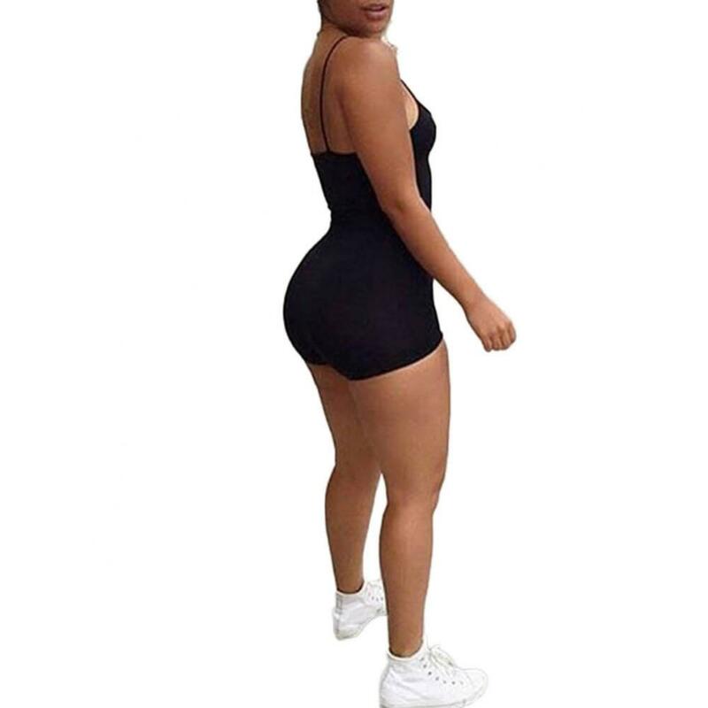Macacão sem mangas com cinta de espaguete feminino, bodysuit sexy feminino, shorts, bodycon, esportes