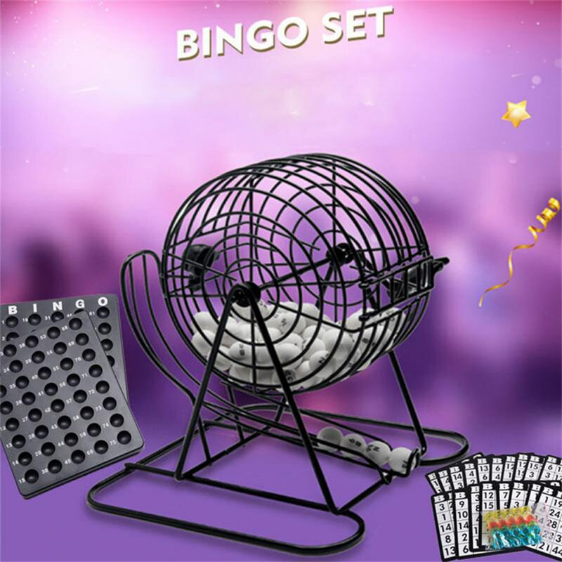 Zestaw Deluxe Bingo - zawiera klatkę Bingo, płyta główna, 18 kart mieszanych, 7 piłek do wywoływania, kolorowe żetony - na duże grupy, imprezy