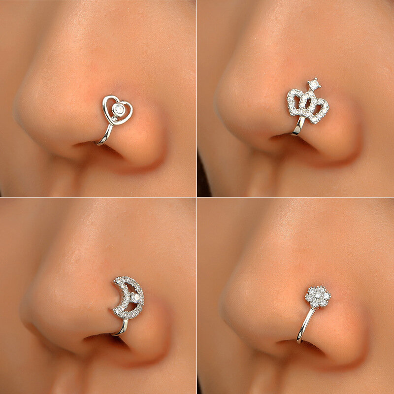 Piercing de nariz de acero inoxidable para mujer, aro falso de circonita, 1 piezas, Septum Industrial, accesorios de joyería corporal