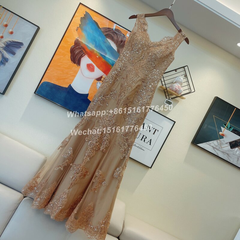 Платье для матери невесты золотистое, винтажная Кружевная аппликация, формальное платье для гостей свадьбы