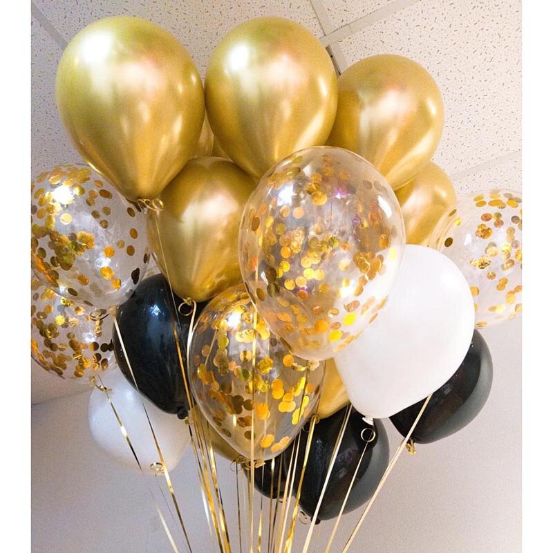 20pcs Chrome Metal Gold Silver Balloon Confetti Set Birthday Party Decorations Adult Kids Helium Globos Air Balls Wedding Decor