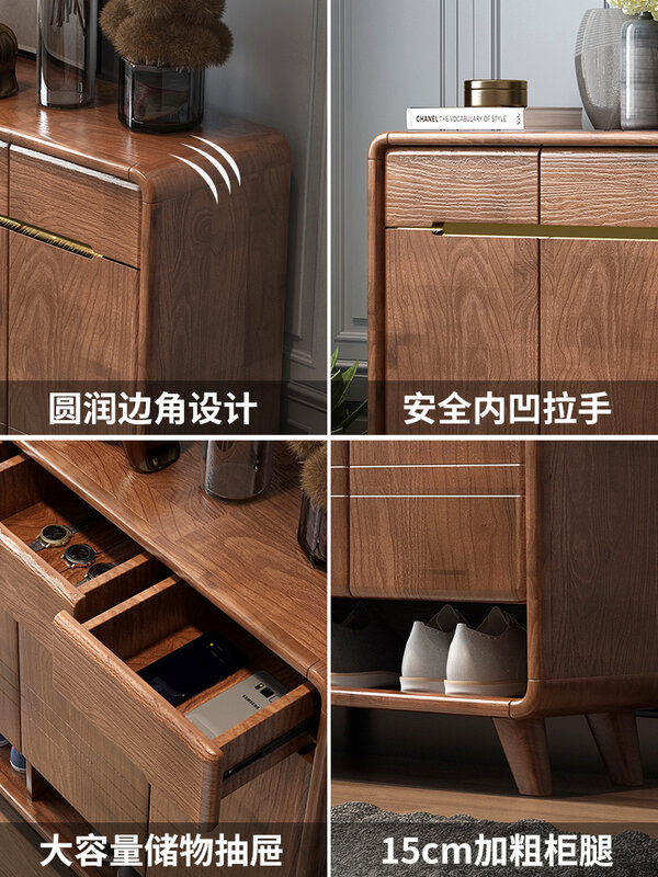 Solid Wood New Chinese Style Doorway Living Room Home Door Entrance Cabinet Large Capacity Hall Cabinet