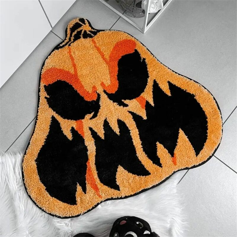 Alfombra de baño de tela de araña de Halloween, alfombras antideslizantes de calabazas, alfombras de cafés de murciélagos góticos, alfombra de baño media redonda blanca