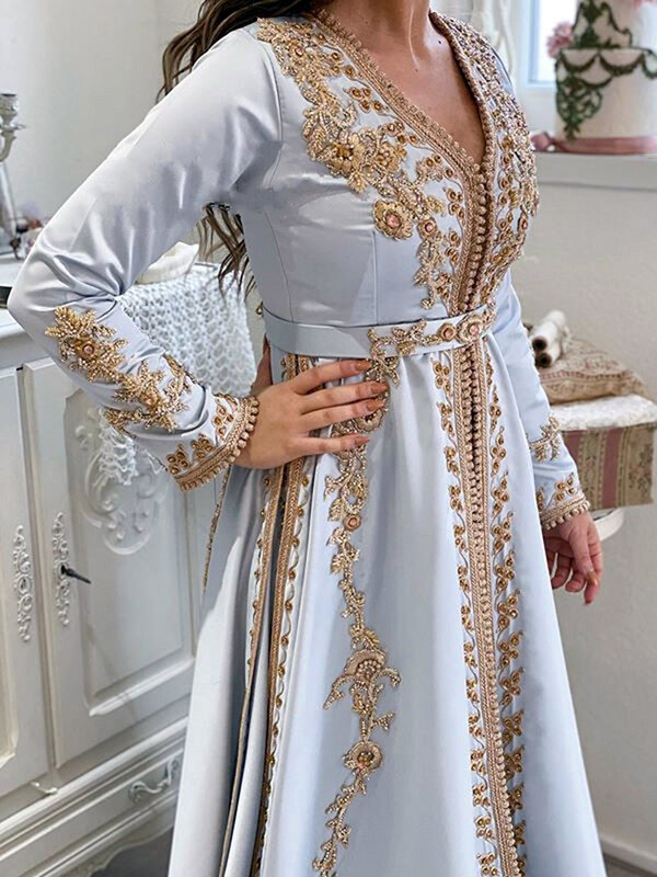 2023 marokańskie suknie wieczorowe kaftan koraliki praca ręczna muzułmańska suknia arabska Abaya formalna sukienka De Soiree плацие
