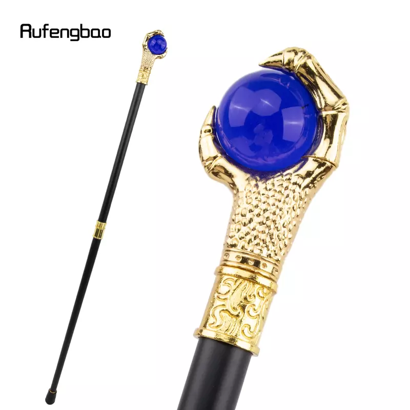 Dragon Claw Grasp Blue Glass Ball Golden Walking Cane Fashion Decorative Walking Stick Cosplay Cane Knob Crosier 93cm