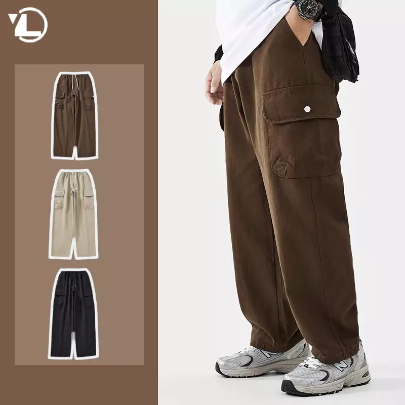 2023 spodnie Cargo męskie jesienny japoński Trend Harajuku luźny kilka kieszeni kombinezon sportowy na co dzień spodnie robocze ze sznurkiem