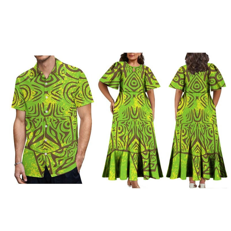 Vestido largo plisado Hawaiano polinesiano para mujer, traje de media manga con cuello redondo, acampanado, novedad de 2024
