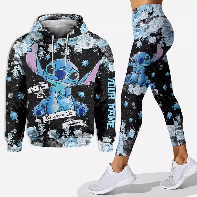 Ensemble de survêtement Disney Stitch 3D pour femme, sweat à capuche et leggings décontractés, pantalon de yoga, mode personnalisée