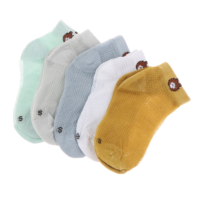 Calcetines cortos de algodón para bebé, 5 pares, de verano, malla fina, coloridos