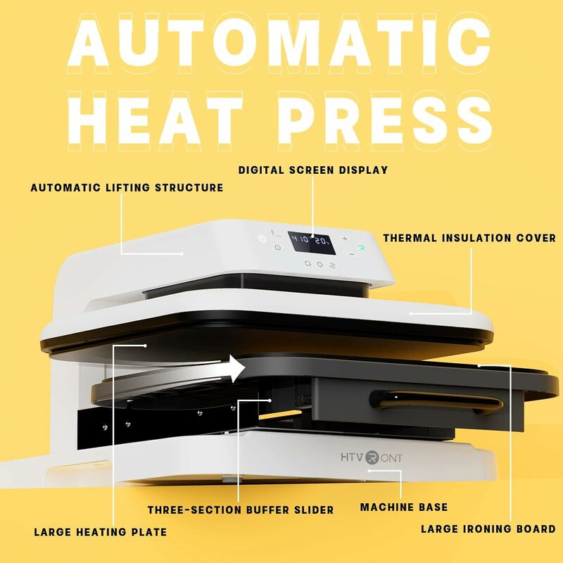 HTVRONT-Auto Heat Press Machine para camisetas, 15x15 Smart Press Machine com liberação automática, imprensa profissional do calor