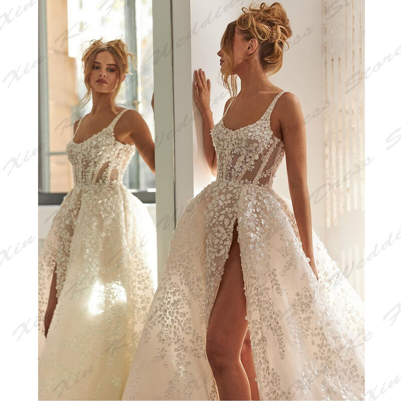 Gaun pernikahan yang indah putri duyung punggung terbuka seksi Sweetheart gaun pengantin panjang tanpa lengan belahan tinggi sederhana