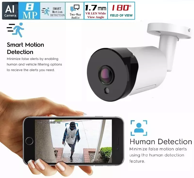 4K VR Panoramic 180 Degree Poe 8MP 5MP 4MP 3MP IP66 Waterproof Security Camera With Two way audio Night Vision bullet Cam