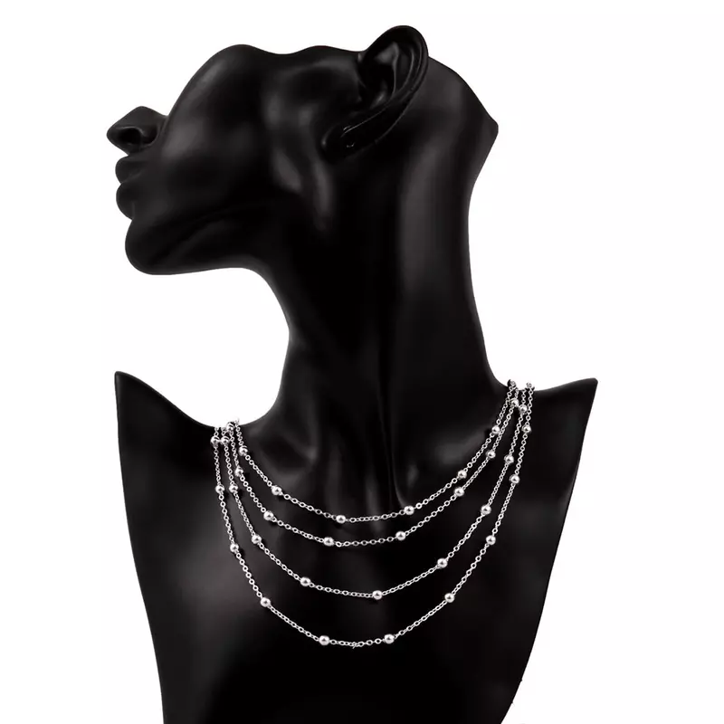 925 Sterling Silver Smooth Bead Chain Necklace para mulheres, jóias da moda, casamento, presentes de aniversário, venda quente, 18 pol
