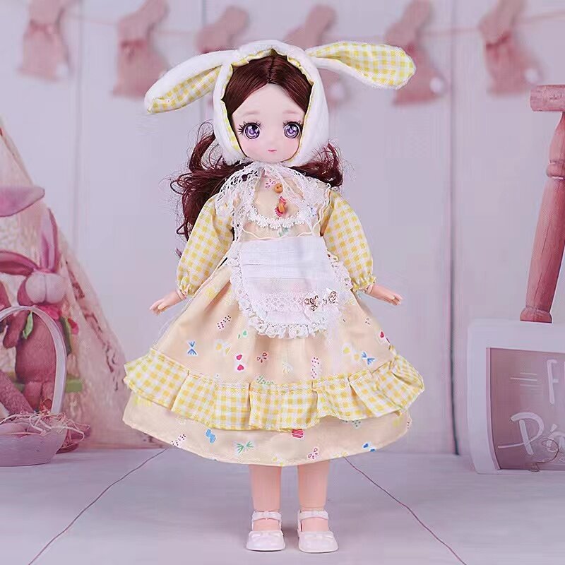 Boneka BJD lucu 30cm anak perempuan 6 poin, boneka bergerak bersama dengan pakaian Fashion gaun rambut lembut hadiah ulang tahun mainan anak perempuan baru