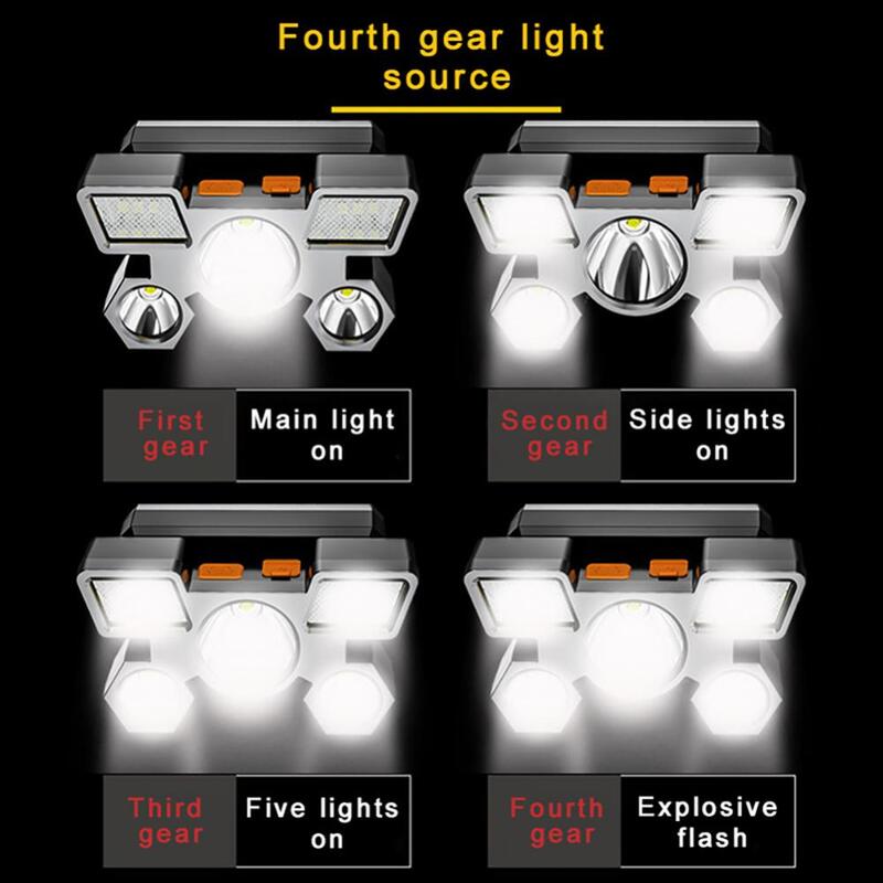 Vários modos de iluminação faróis, grande capacidade, ultra-brilhante cabeça lanterna, noite exterior pesca farol, Abs impermeável