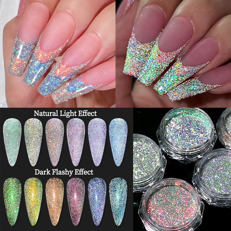 NICOLE DIARY Reflective Glitter Nail Powder Sequins Sparkly Flash Crystal Pigment Dip Chrome Powder Nails DIY Dust Nail Supplies