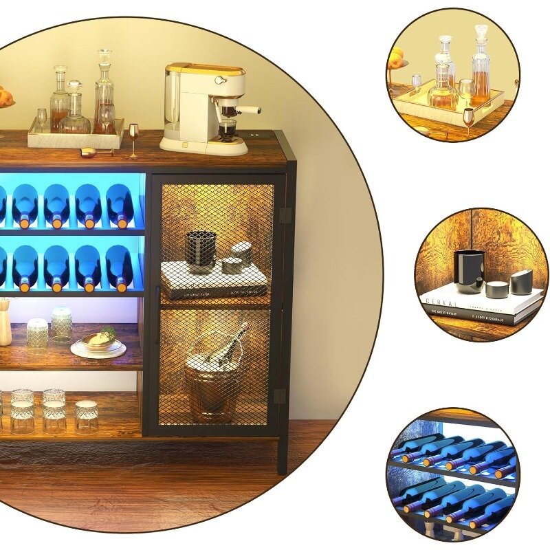 WASAGUN-armario de Bar con salida de corriente, armario de vino de esquina para el hogar