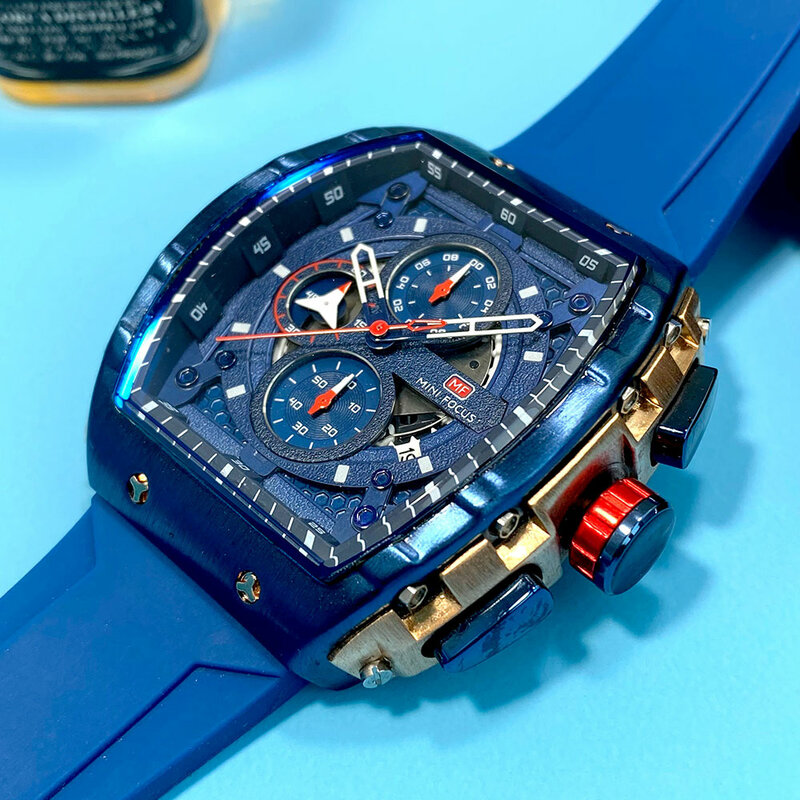 MINIFOCUS niebieski klasyczny zegarek kwarcowy męski klasyczny pasek gumowy stalowy luksusowy zegarek męski wodoodporny świecący zegar Relogio Masculino