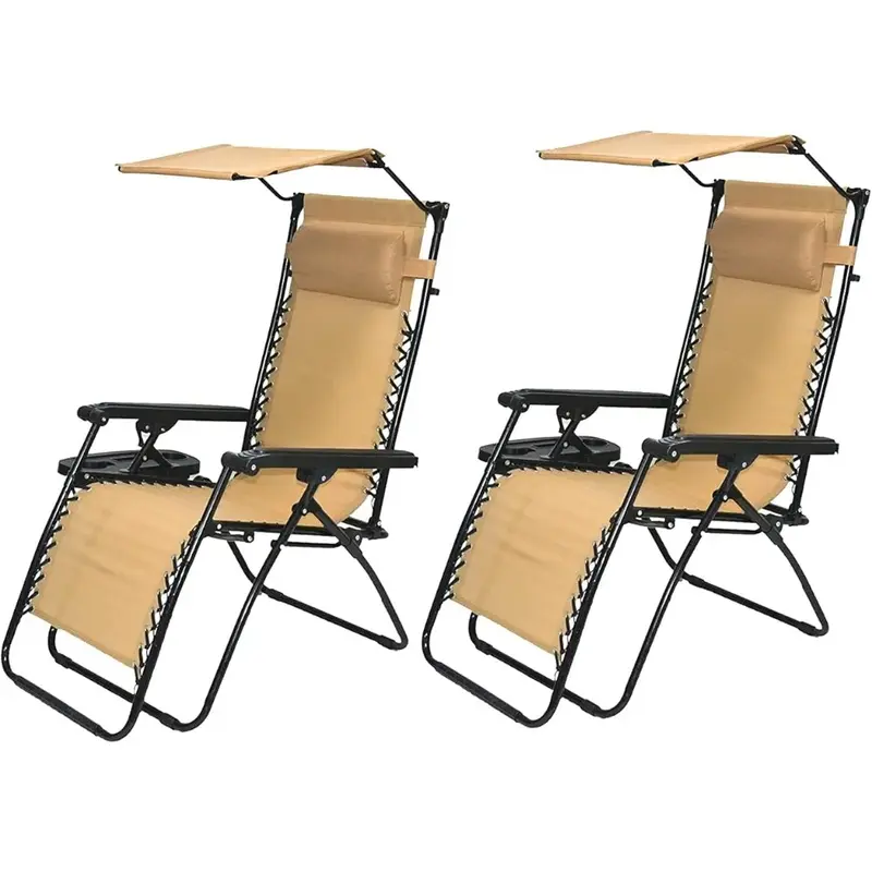 Krzesło zapewniające stan nieważkości do salonu na zewnątrz basen Patio na plażę na podwórku ogrodowym taca na kubek beżowy futerał (zestaw 2 szt.)
