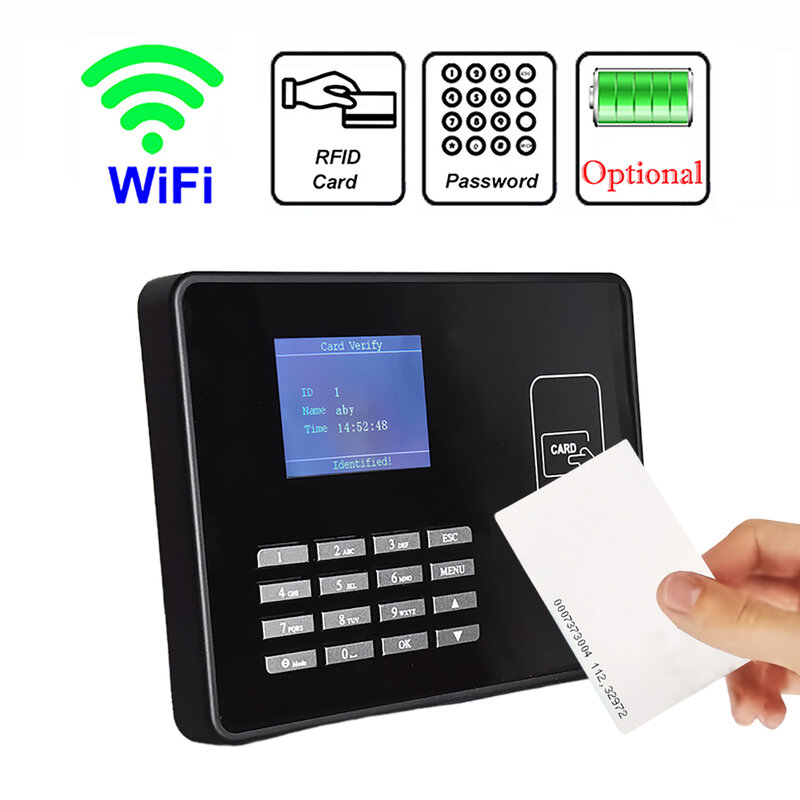 Mesin kehadiran kartu RFID, WiFi Proximity RFID 125khz Jam kartu pintar sistem Jam kartu pintar bantuan pemeriksa karyawan dengan pilihan baterai