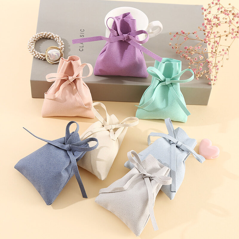 50pcs/lot Suede Microfiber Small Velvet Drawstring Bag 8x10cm Earring Necklace Rings Jewelry Gift Packaging Pouch Bags