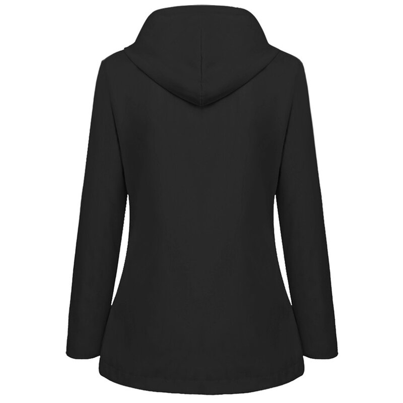 Jaket bertudung untuk wanita, jaket penahan angin musim dingin hangat tahan air warna hitam XL untuk wanita