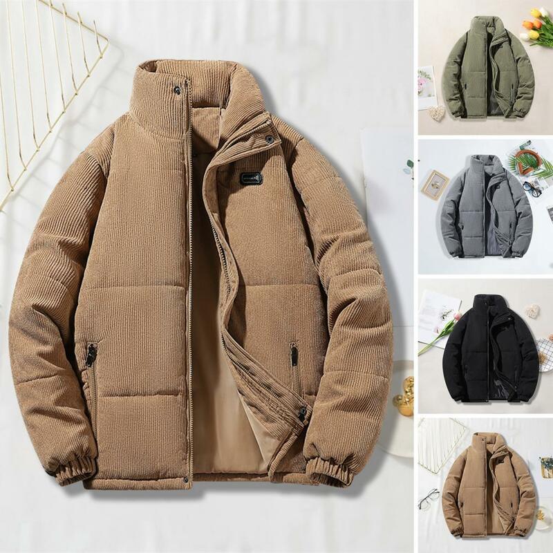 Manteau en coton et polyester pour homme avec col montant, veste rembourrée, coupe-vent, chaud pour le froid, optique, hiver